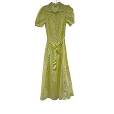 Skies Are Blue Short Sleeve Belted A-Line Button Down Maxi Dress Yellow/White XS