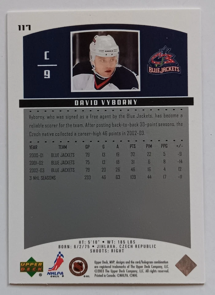 2003-04 Upper Deck MVP Silver Script David Vyborny /150 Columbus Blue Jackets - Image 2 of 2