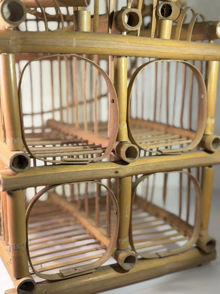 Rare Mid Century Modern Bamboo Bottle Holder Wine Rack Rustic Boho VTG 19"x9.5" - Image 4 of 4