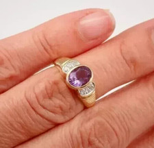 2Ct Oval Cut Lab Created Purple Amethyst Engagement Ring 14K Yellow Gold Plated