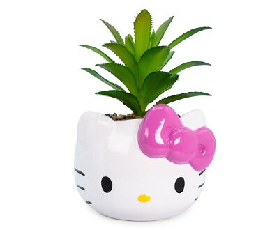 Silver Buffalo Sanrio Hello Kitty Face 3-Inch Ceramic Mini Planter with Artif...