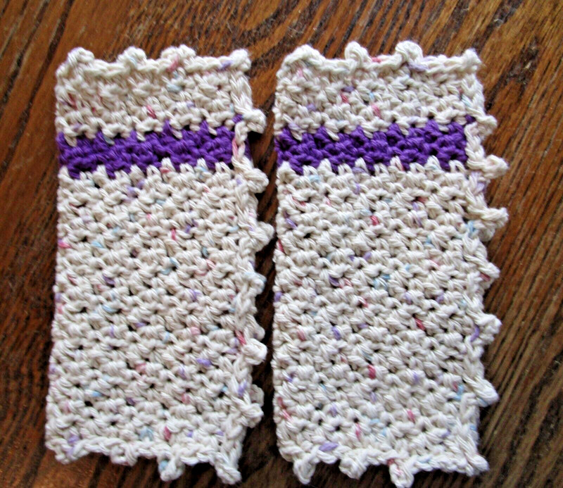 HANDMADE  2 CROCHET COTTON DISH CLOTHS PICOT EDGING 7 "x 7 " Ombre  with  Stripe