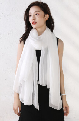 Solid Color White Black 100% Pure Silk Long Scarf  Real Silk Shawl
