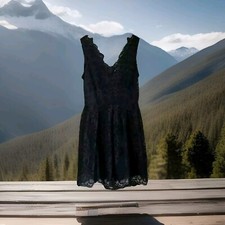 H&M Womens Black Sleeveless Lined Lace Overlay Fit & Flare Dress Size S