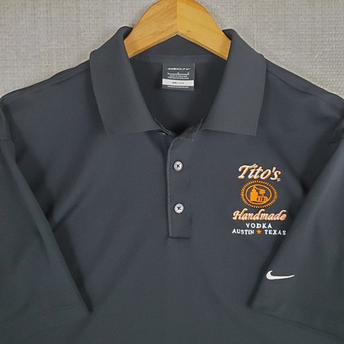 NIKE GOLF x TITOS VODKA AUSTIN Size Large Mens Polo Shirt Black Dri-Fit Texas - Picture 3 of 12