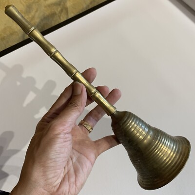 solid brass 11'' unique metal bamboo shape handle bell ring ding dinger 