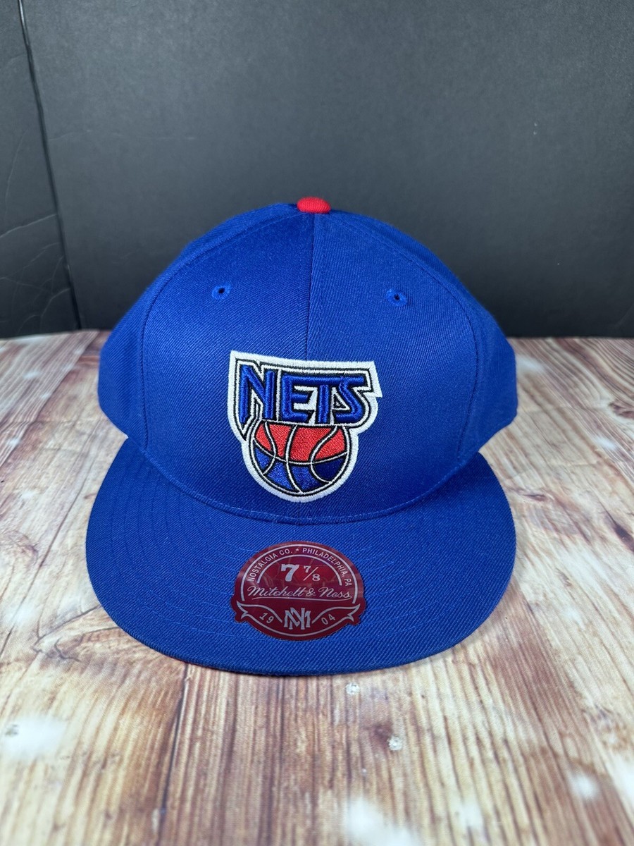 NJ Nets Mitchell Ness Fitted Hat Size 7/8 NBA Blue OG Cap Throwback  Brooklyn