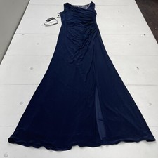 Adrianna Papell Navy Blue Sequin Jersey Maxi Dress Women’s 6 New
