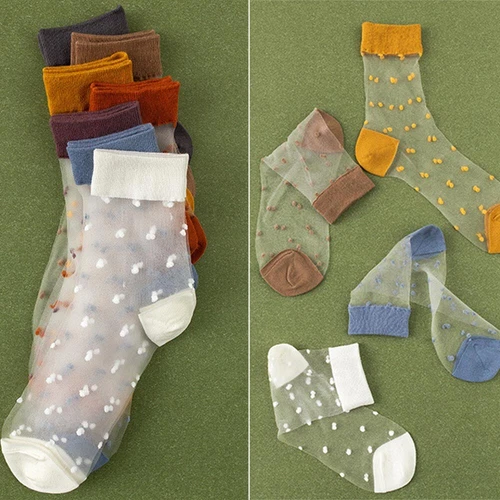 Women Lace Mesh Socks Transparent Thin Crystal Silk Short Ankle Socks Summer - Picture 3 of 38