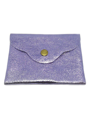 Porte monnaie en cuir véritable couleur violet brillant - V1
