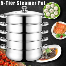 Stainless Steel Steamer Pot 5 Tier Food Steamer for Cooking, Metal Steam Cooker