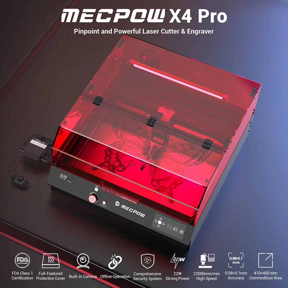 Mecpow X4 Pro 22W Laser Engraver w/Air Assist,22000mm/min Speed Laser Engraving - Image 3 of 4