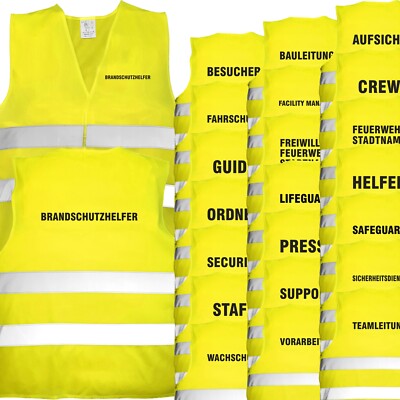 Warnweste gelb mit Text bedruckt Rückendruck + Brustdruck Sicherheitsweste Weste