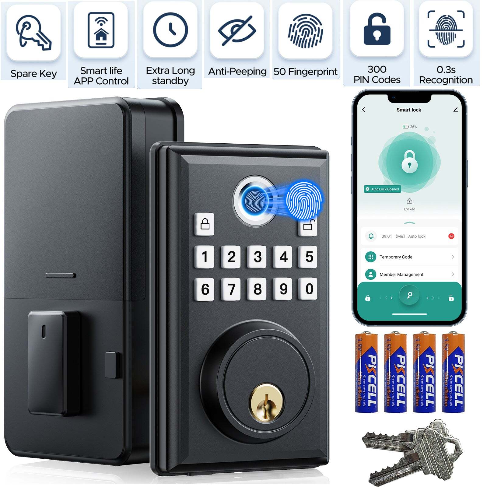 Smart Biometric Fingerprint Door Lock with Bluetooth APP Keyless Deadbolt-image
