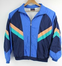 Vintage Bovattini Women's Blue Nylon Track Wind Jacket Size Large L Stains