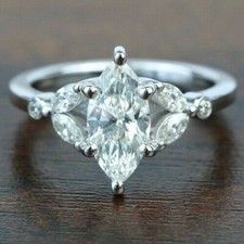 Marquise Cut 2.50Ct Diamond 14k White Gold Engagement Ring Simulated in Size 7
