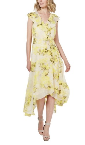 Calvin Klein Women's Floral Chiffon High-Low Wrap Maxi Dress- No Lining  -Size 12 | eBay
