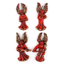 Vintage Christmas Tree Ornament Wax Angel Playing Music Red Gold Lot Of 4