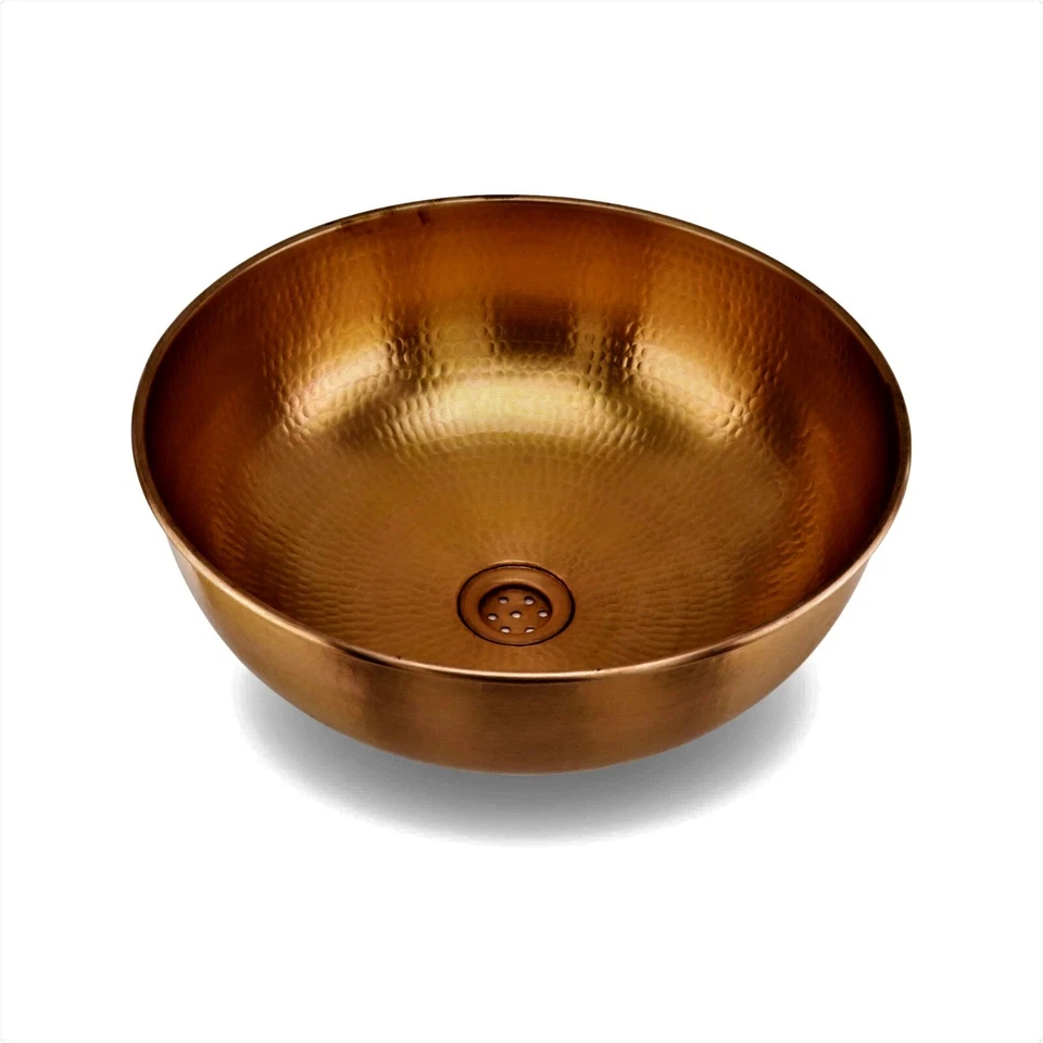 Fregadero de cobre turco hecho a mano de 16"" x 6"", lavabo de cobre para baño y lavabo, decoración. Foto 3 de 3