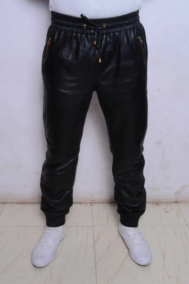 Leather Pants Men's Pant Jeans Style Men Biker Real Cargo Trousers And Black 10 - Image 2 of 4