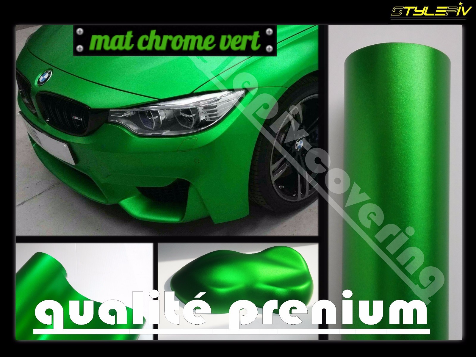 Film vinyle vert satin mat effet chrome 120x50 cm thermoformable pour habillage auto