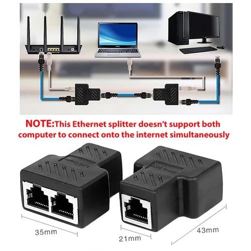 Adaptador divisor RJ45 1 a 2 vías doble puerto hembra CAT6/5/7 LAN cable Ethernet - Imagen 3 de 10