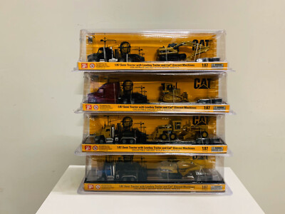 Semi Tractor Lowboy Trailer Cat DieCast Machines 1/87 By DieCast Masters 4PCS