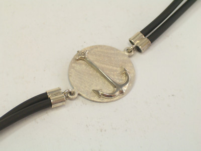 925 Silver and Rubber ANCHOR Bracelet - Bracelet - Navy -