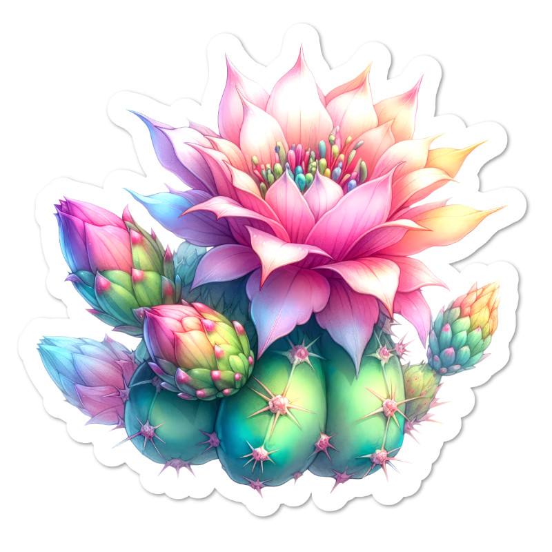 Cactus Flower Vinyl Sticker, Water Resistant, Scrapbooking, 