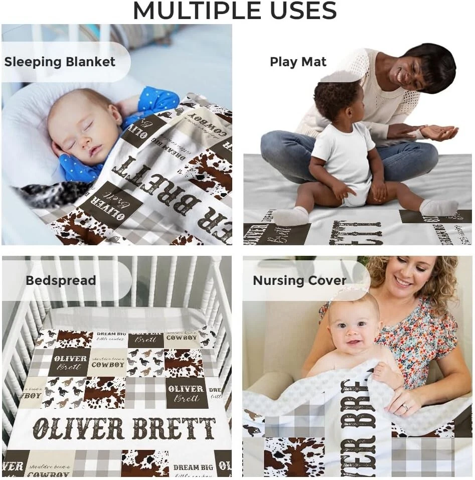 Customized Cowboy Baby Blankets with Double Layer Dotted Backing for Boys - Image 3 of 3