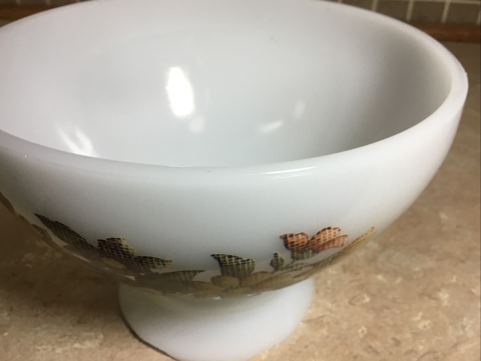 Vintage Milk Glass Ruffled Top Oil Lamp Shade Flowers 8” Fitter Base - 6” Tall