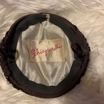 Schiaparelli Vintage Black Satin Sequined Hat Made In France Original Veil Schiaparelli Vintage Black Satin Sequined Hat Made In France  main image 4