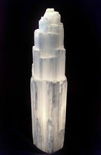 XL Selenite Crystal Tower Lamp " Natural Healing Light White  LED Cord Bulb 14"