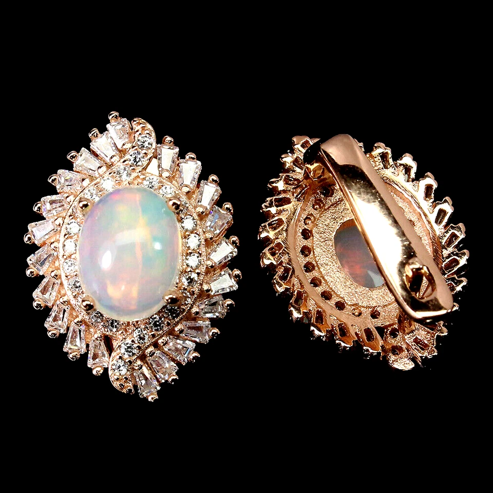 AAA + ПОЛНАЯ ВСПЫШКА ОГНЯ ОПАЛ СЕРЬГИ С БЕЛЫЙ БАГЕТ CZ 925 ПРОБЫ 14KRGP - Изображение 3 из 3