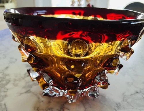 Heavy Vintage Art Glass Bowl ~ MCM ~ Amberina/Orange Spiked Dish ~ Murano ?