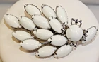 C82 VINTAGE RHINESTONE LEAF BROOCH PIN MILK WHITE STONES PRONG SET UNSIGNED