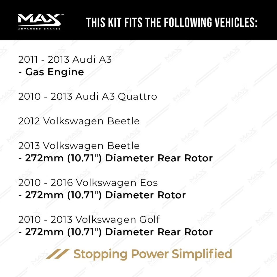 Rear Drilled Slotted Rotors + Pads for 2010-2014 VW Jetta Golf Passat Audi A3 Foto 2 de 4