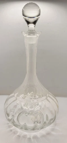 Art Deco Cut Crystal Decanter Made In Romania Truly Vintage 15” Tall