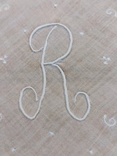 Vgt R Monogram White Embroidery White Thin Cotton Hankie Handkerchief
