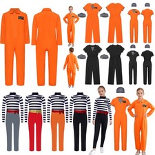Girls Prisoner Costume Striped Convict Jumpsuits Halloween Carnival Fancy Dress