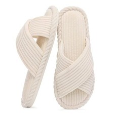House Slippers for Women Memory Foam Bedroom Slippers Corduroy 8-8.5 Beige