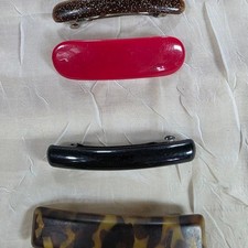 Vintage Hair Barrette Set 4pc Tortoiseshell Red Glitter Black French Clip Bundle