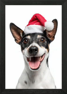Ratte Terrier Hund mit Nikolausmütze Hafen gerahmtes Wandbild Poster Leinwanddruck Bild