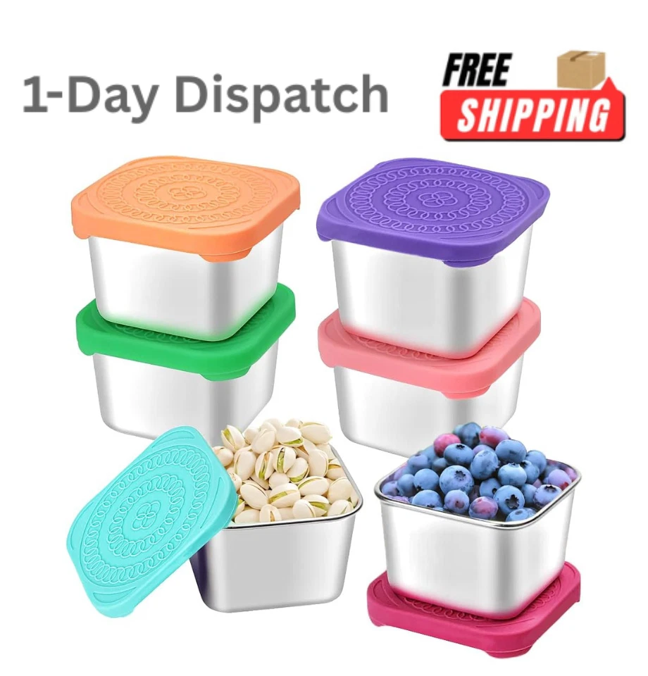 HTEVW 6Pack 6oz Stainless Steel Snack Containers with Silicone Lids
Opens in a new window or tab
