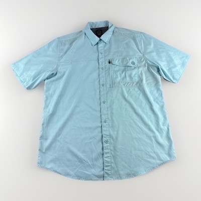 Wrangler ATG Shirt Mens L Blue Button Up Short Sleeve Outdoors Vented Ripstop