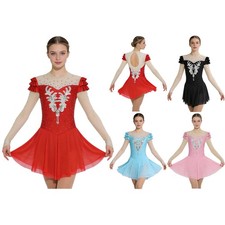 Women Bodysuit Mesh Patchwork Figure Skating Dress Festive Gymnastics Stage