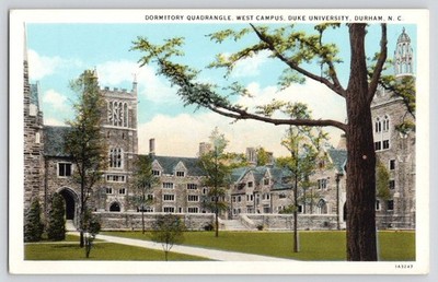 Durham NC Duke University Dormitory Quadrangle West Campus Postcard