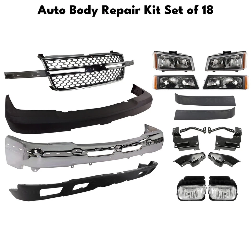 Front Bumper Chrome & Headlights Kit For 2003-2006 Chevy Silverado 2500 HD 3500 Foto 2 de 4