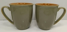 Denby-Langley Duets Sage Paprika Mugs Green with Orange Interior 12 oz Set Of 2