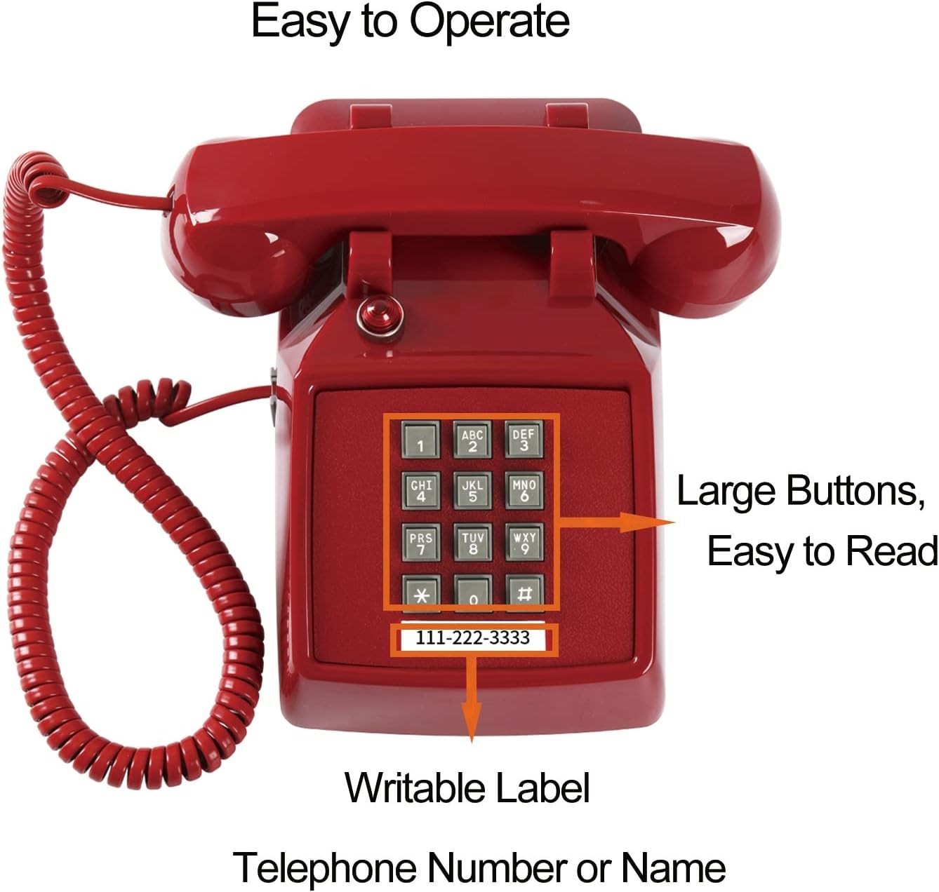 Traditional Red Landline Phone, Retro Corded Telephone Visible Ringing Indicator